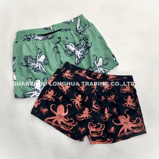 Wasserdichte Badeshorts aus Polyester für Herren und Jungen, bedruckte Boardshorts, marineblaue Bekleidungshose