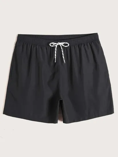 Strand-Shorts für Herren, zum Schwimmen, staubiges Blau, für Herren, mit Kordelzug, Taille, solide Badehose, leere Board-Freizeitshorts